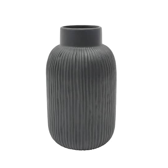 Black Ribbed Ceramic Vase by Ashland®